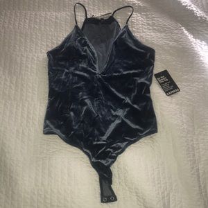 (NEW WITH TAGS) Blue/Gray velvet Body Suit